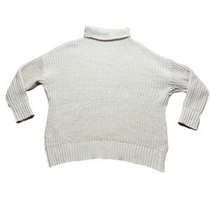 Aerie Chenille Turtleneck Sweater Size M Oversized Chunky Knit Cream Cozy Jumper